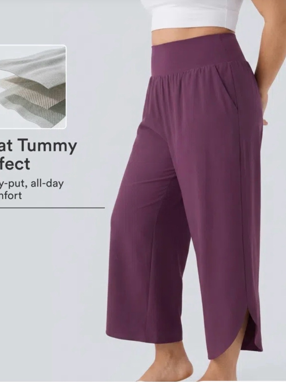 Women's Wide-Leg Halara Cropped Tummy Control Pants - Plum
